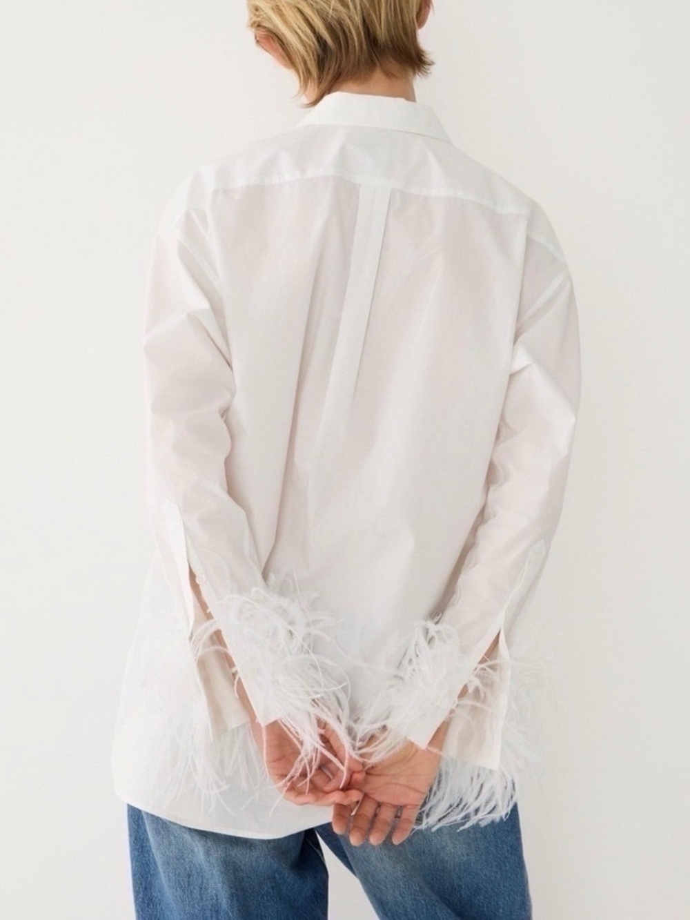 J Crew White Button Down Shirt, Feather Cuffs NWT